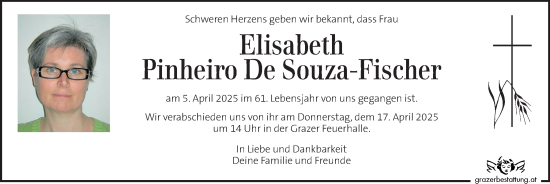 Traueranzeige von Elisabeth Pinheiro De Souza-Fischer von Kleine Zeitung