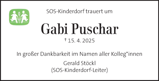 Traueranzeige von Gabi Puschar von Kleine Zeitung