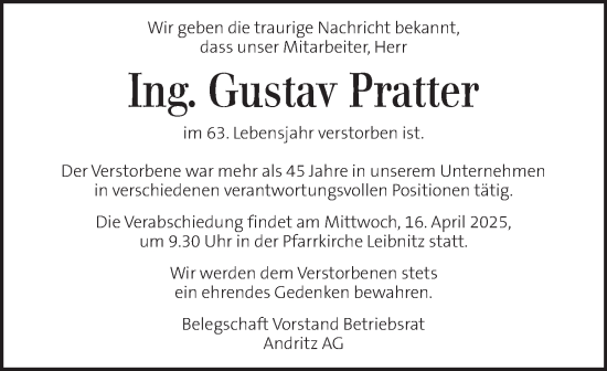 Traueranzeige von Gustav Pratter von Kleine Zeitung