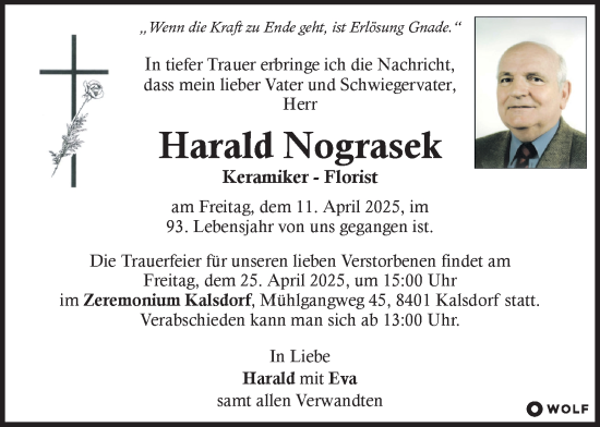 Traueranzeige von Harald Nograsek von Kleine Zeitung