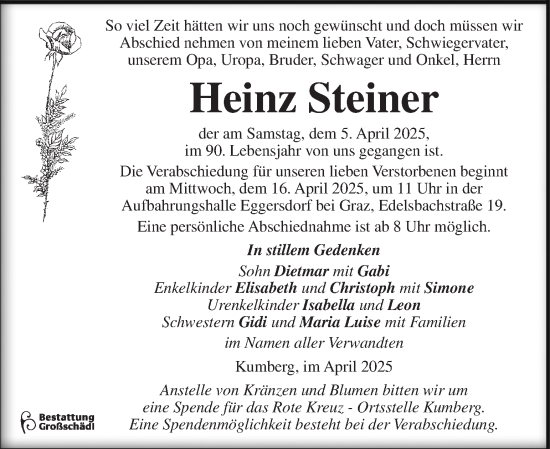 Traueranzeige von Heinz Steiner von Kleine Zeitung