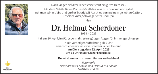 Traueranzeige von Helmut Scherdoner von Kleine Zeitung