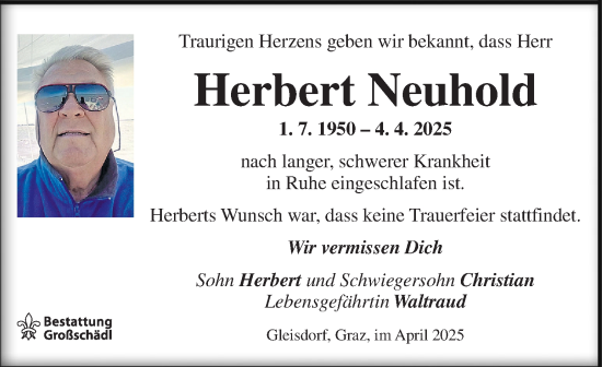 Traueranzeige von Herbert Neuhold von Kleine Zeitung