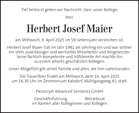 Traueranzeige von Herbert Josef Maier von Kleine Zeitung