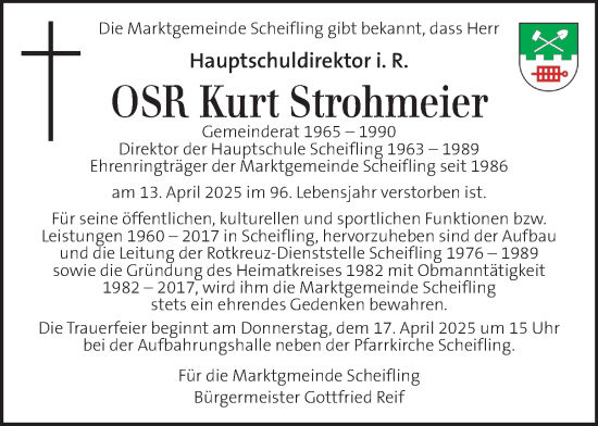 Traueranzeige von Kurt Strohmeier von Kleine Zeitung