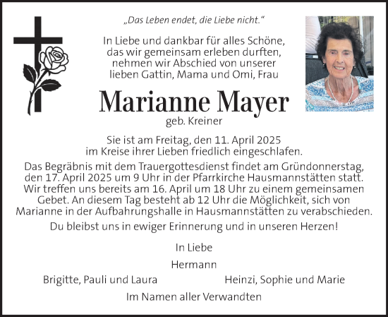 Traueranzeige von Marianne Mayer von Kleine Zeitung