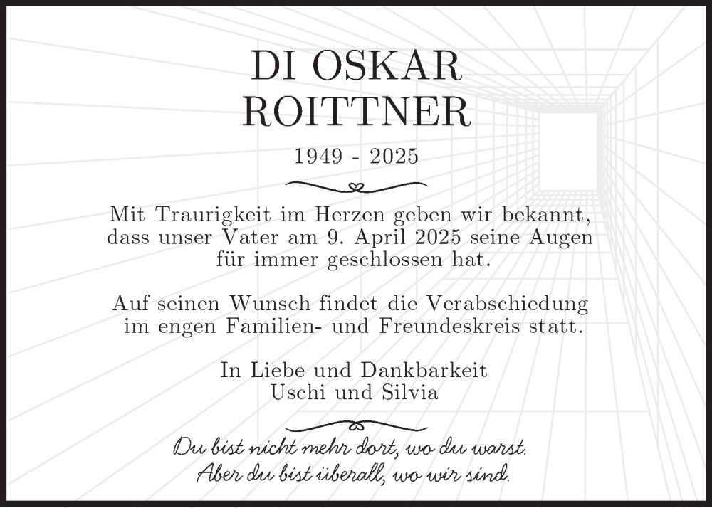  Traueranzeige für Oskar Roittner vom 15.04.2025 aus Kleine Zeitung