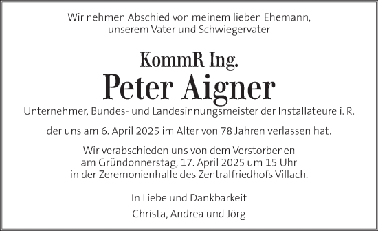 Traueranzeige von Peter Aigner von Kleine Zeitung