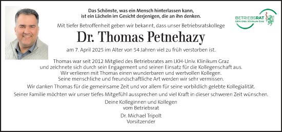 Traueranzeige von Thomas Petnehazy von Kleine Zeitung