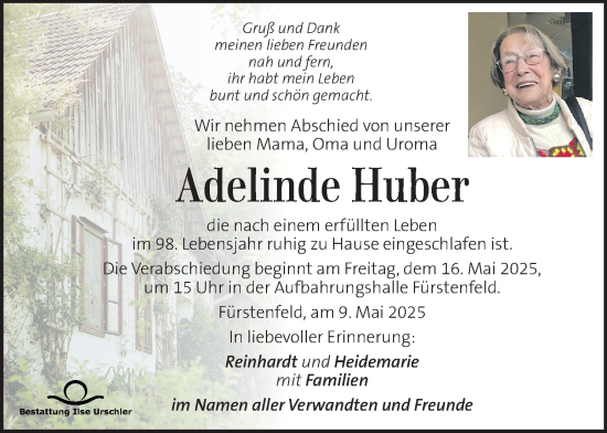 Traueranzeige von Adelinde Huber von Kleine Zeitung