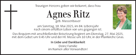 Traueranzeige von Agnes Ritz von Kleine Zeitung