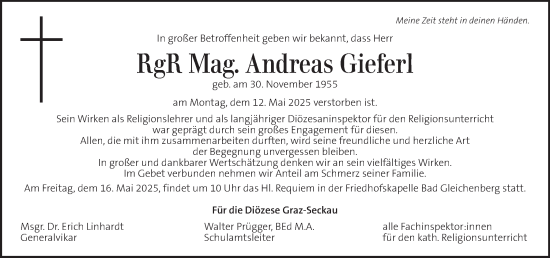 Traueranzeige von Andreas Gieferl von Kleine Zeitung