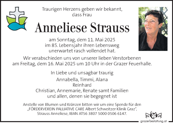 Traueranzeige von Anneliese Strauss von Kleine Zeitung