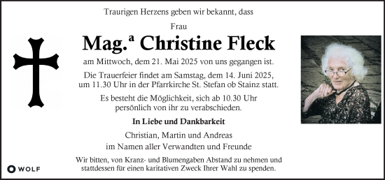 Traueranzeige von Christine Fleck von Kleine Zeitung
