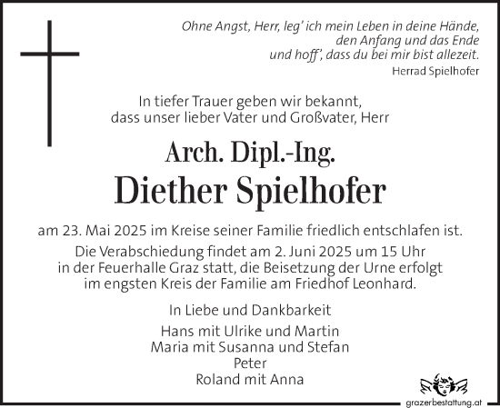 Traueranzeige von Diether Spielhofer von Kleine Zeitung
