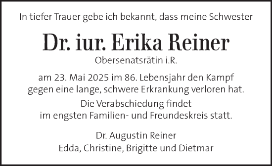 Traueranzeige von Erika Reiner von Kleine Zeitung