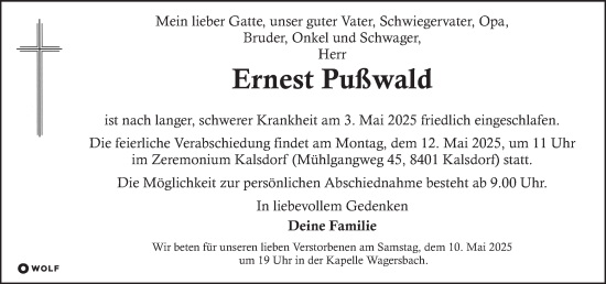 Traueranzeige von Ernest Pußwald von Kleine Zeitung