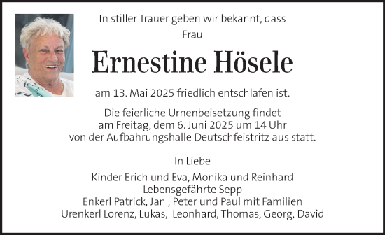 Traueranzeige von Ernestine Hösele von Kleine Zeitung