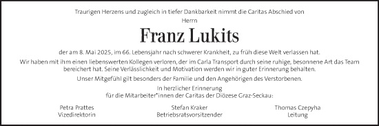 Traueranzeige von Franz Lukits von Kleine Zeitung