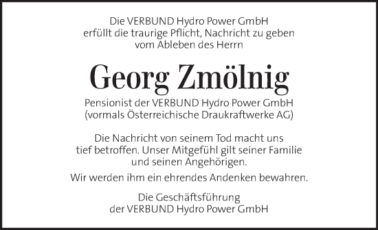 Traueranzeige von Georg Zmölnig von Kleine Zeitung