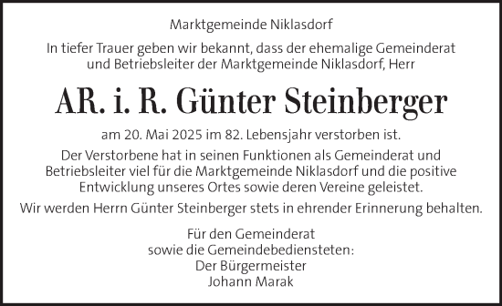Traueranzeige von Günter Steinberger von Kleine Zeitung