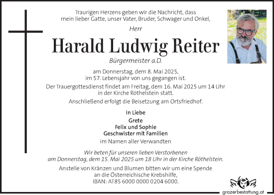 Traueranzeige von Harald Ludwig Reiter von Kleine Zeitung