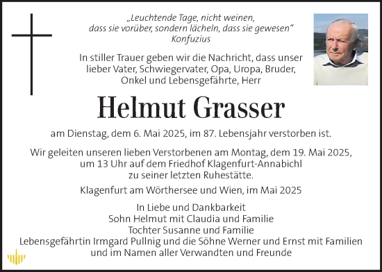 Traueranzeige von Helmut Grasser von Kleine Zeitung