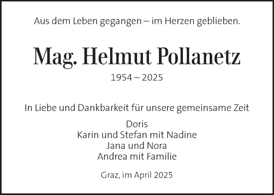 Traueranzeige von Helmut Pollanetz von Kleine Zeitung