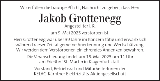 Traueranzeige von Jakob Grottenegg von Kleine Zeitung
