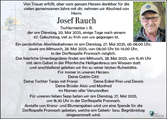 Traueranzeige von Josef Rauch von Kleine Zeitung