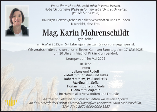 Traueranzeige von Karin Mohrenschildt von Kleine Zeitung
