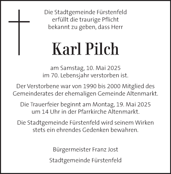 Traueranzeige von Karl Pilch von Kleine Zeitung