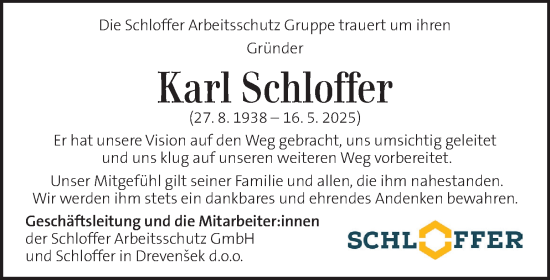 Traueranzeige von Karl Schloffer von Kleine Zeitung