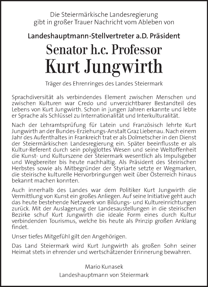  Traueranzeige für Kurt Jungwirth vom 17.05.2025 aus Kleine Zeitung