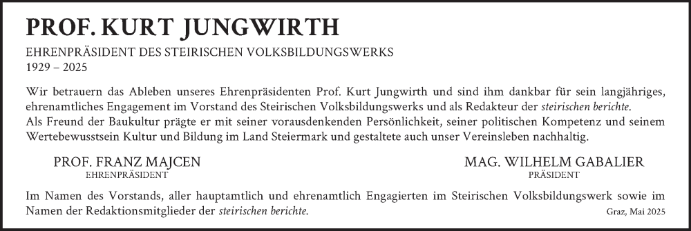 Traueranzeige für Kurt Jungwirth vom 17.05.2025 aus Kleine Zeitung