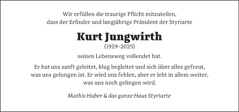  Traueranzeige für Kurt Jungwirth vom 17.05.2025 aus Kleine Zeitung