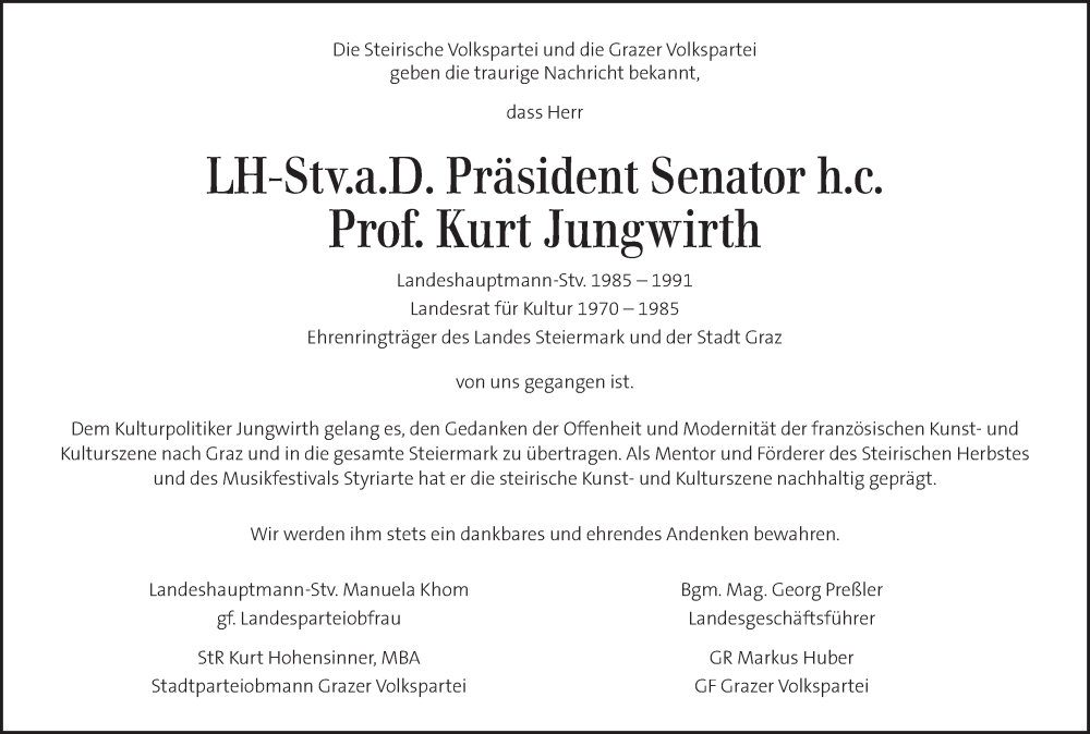  Traueranzeige für Kurt Jungwirth vom 17.05.2025 aus Kleine Zeitung