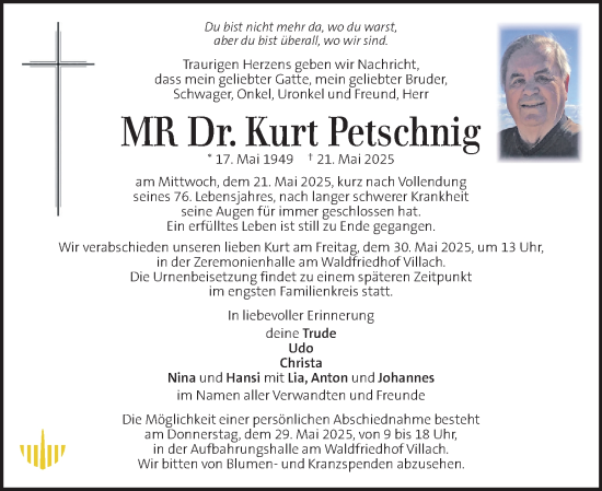 Traueranzeige von Kurt Petschnig von Kleine Zeitung
