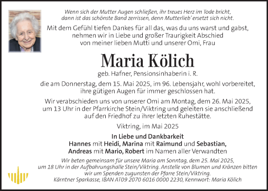 Traueranzeige von Maria Kölich von Kleine Zeitung