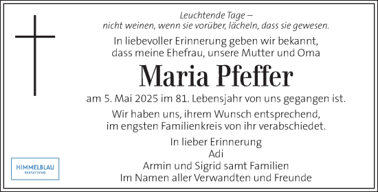 Traueranzeige von Maria Pfeffer von Kleine Zeitung