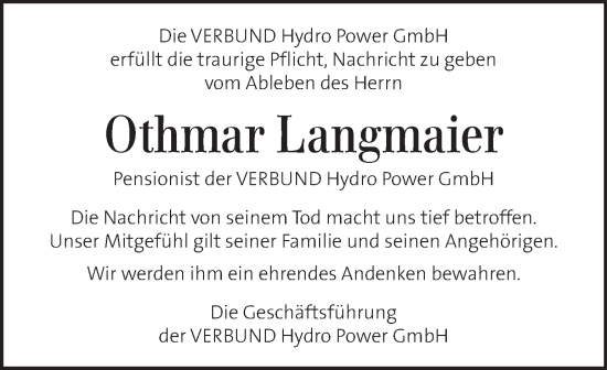 Traueranzeige von Othmar Langmaier von Kleine Zeitung