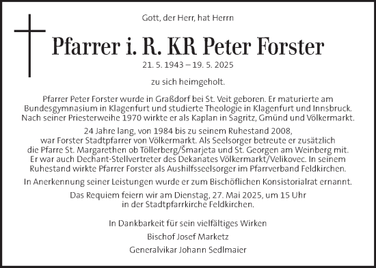 Traueranzeige von Peter Forster von Kleine Zeitung