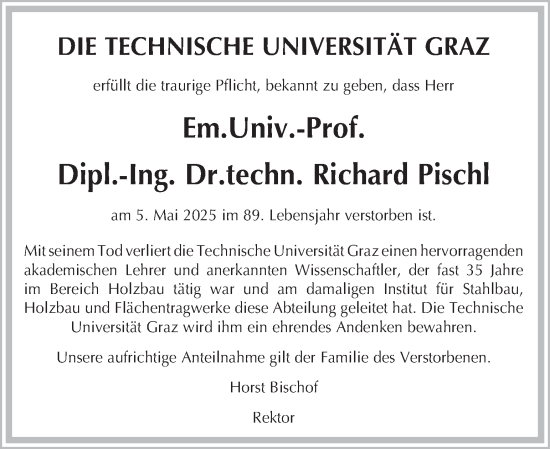Traueranzeige von Richard Pischl von Kleine Zeitung
