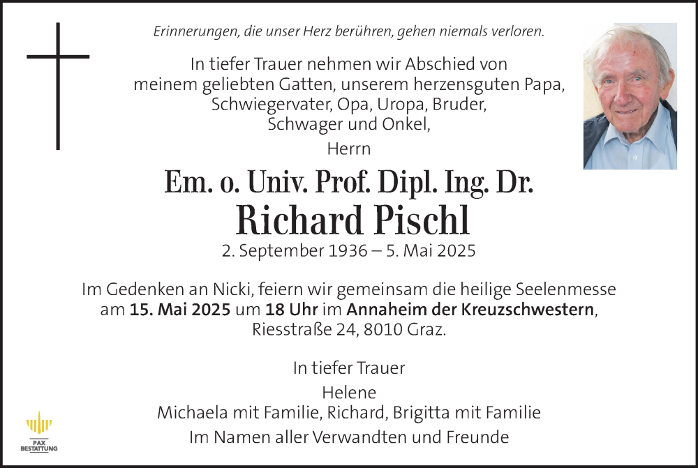  Traueranzeige für Richard Pischl vom 11.05.2025 aus Kleine Zeitung
