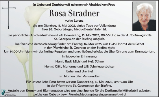Traueranzeige von Rosa Stradner von Kleine Zeitung