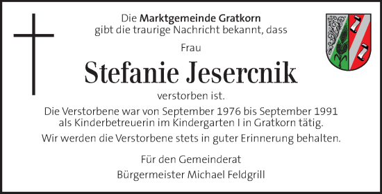 Traueranzeige von Stefanie Jesercnik von Kleine Zeitung