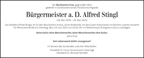 Traueranzeige von Alfred Stingl von Kleine Zeitung