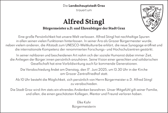 Traueranzeige von Alfred Stingl von Kleine Zeitung