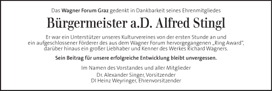 Traueranzeige von Alfred Stingl von Kleine Zeitung