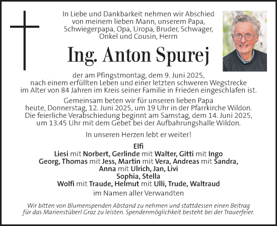 Traueranzeige von Anton Spurej von Kleine Zeitung